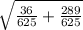 \sqrt{\frac{36}{625} +\frac{289}{625} }