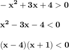 \displaystyle\bf\\-x^{2} +3x+40x^{2} -3x-4