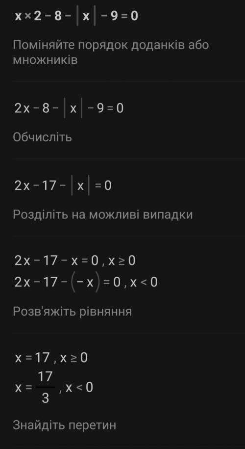 Решите уравнение: x2 — 8 - |x| — 9 = 0; по могите