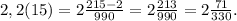 2,2(15)=2\frac{215-2}{990} =2\frac{213}{990} =2\frac{71}{330}.