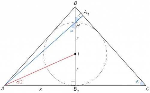 Точка пересечения высот равнобедренного треугольника лежит на его вписанной окружности с радиусом 2