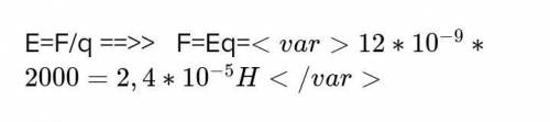 4. Какая сила действует на заряд 12 нКл, помещенны напряженность электрического поля равна 2 кН/м?