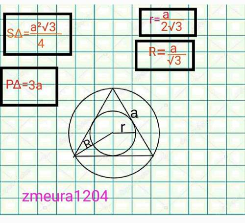 Навколо Рівносторонього трикутника описане коло радіус якого дорівню 3√3 см. Обчислити периметр трик