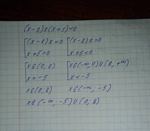 Решить неравенство (x-8)x(x+5)<0
