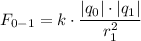 F_{0-1} = k\cdot \dfrac{|q_0|\cdot |q_1|}{r_1^2}