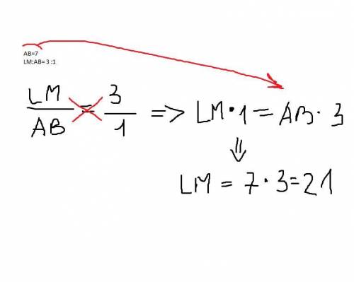 Длина отрезка AB равна 7 дм и LM:AB= 3 :1. Вычисли длину отрезка LM. ответ: LM= дм.