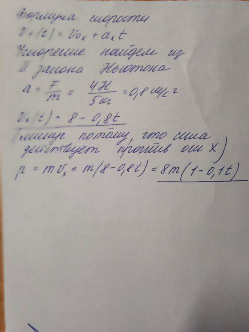 на тело массой 5 кг действует в противоположном направлении оси Ох постоянная сила 4Н. Начальная ско