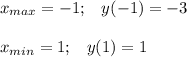 \displaystyle x_{max}=-1; \;\;\;y(-1)=-3x_{min}=1;\;\;\;y(1)=1