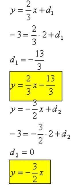 Даны уравнения стороны прямоугольника 2х-3у+4=0 и 3х+2у-5=0 и координаты одной из его вершин А(1;-7)