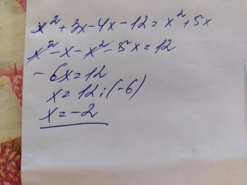 Решите уравнение: (x-4)(x+3)=x^2+5x