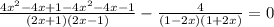 \frac{4x^2-4x+1-4x^2-4x-1}{(2x+1)(2x-1)}-\frac{4}{(1-2x)(1+2x)}=0