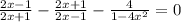 \frac{2x-1}{2x+1}-\frac{2x+1}{2x-1}-\frac{4}{1-4x^2}=0