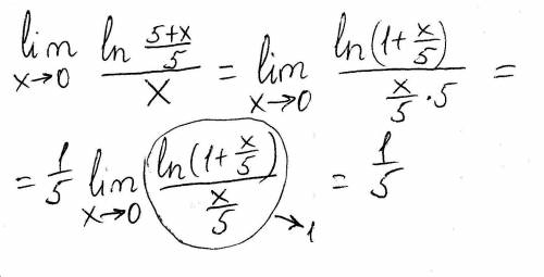 , нужно решить НЕ пользуясь правилом Лопиталя Lim ( In(5+x)-In5 ) / xx->0
