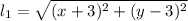 l_1=\sqrt{(x+3)^2+(y-3)^2}