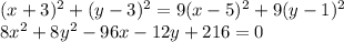 (x+3)^2+(y-3)^2=9(x-5)^2+9(y-1)^2\\8x^2+8y^2-96x-12y+216=0