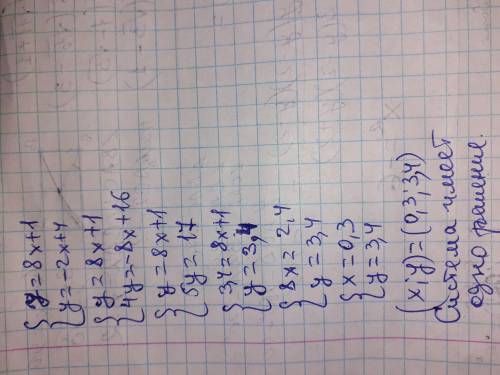 Сколько решений имеет система уравнений {y=8x+1 y=−2x+4? (В окошке запиши число или «нет решений», е