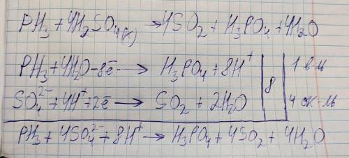 Методом электронно-ионного баланса подберите коэффициенты в уравнении реакции PH3 +H2SO4(конц)→SO2+H