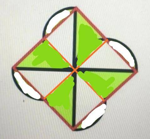 18. Радиусы всех полукругов равны 7. Красный четырёхугольник — квадрат. Найдите площадь, окрашенную