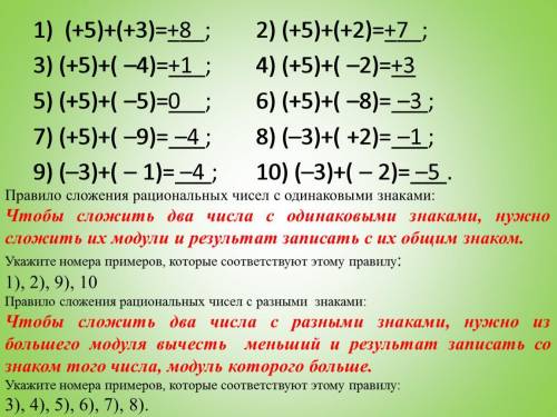 8 примеров по теме сложение и вычитание рациональных чисел