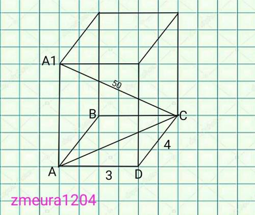 В основі прямокутного паралелепіпеда лежить прямокутник зі сторонами 3 см і 4 см. Діагональ паралеле