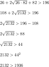 26+2\sqrt{26\cdot82} +82196108+2\sqrt{2132} 1962\sqrt{2132}196-1082\sqrt{2132}88sqrt{2132}44213244^221321936