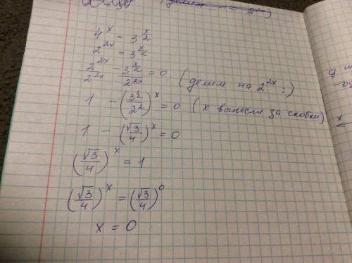 4^x=3^{\frac{x}{2}} нужно решить не методом логарифма как нибудь по другому можно найти?