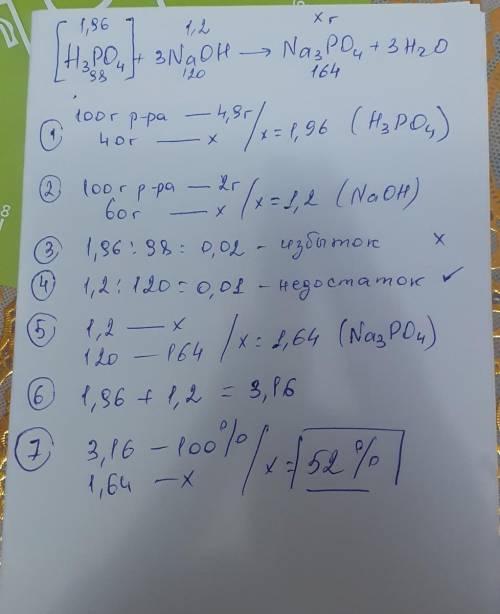 К 40 г 4,9%-ного раствора ортофосфорной кислоты добавили 60 г 2%-ного раствора гидроксида натрия. Оп