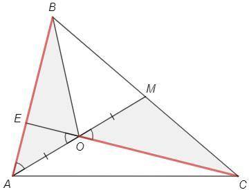 На сторонах AB и BC треугольника ABC отметили соответсвенно точки E и M так, что отрезок CE пересека