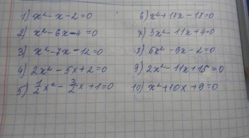 Составьте 10 квадратных уравнений по теореме Виета без решения