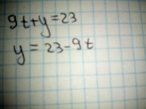 В данном уравнении вырази переменную y через t:9t+y=23. надо.