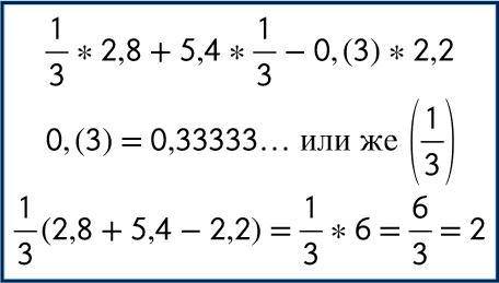 1/3∙2,8+5,4∙1/3-0,(3)∙2,2