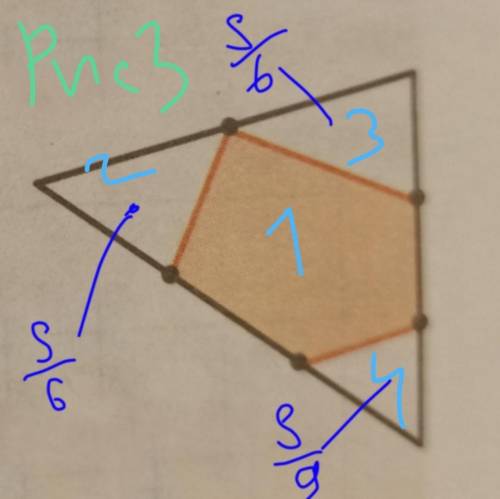 Площадь треугольника равна 1.Каждая его сторона отмеченными точками делится на равные части. Найдите