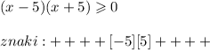 (x-5)(x+5)\geqslant 0  znaki :  [-5][5]