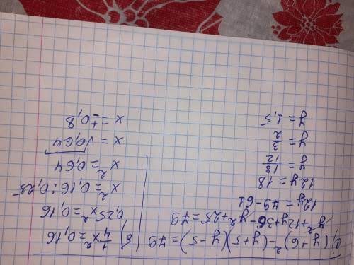 Решите уравнения:а) (y + 6)²-(y+5)(y-5)=79б)1/4x²=0,16