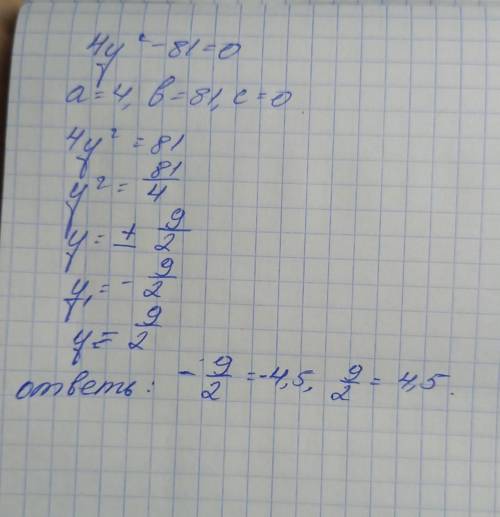 19. Решите уравнение: 4y²-81=0