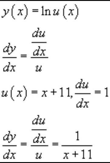 С объяснением! Чему равна производная y=ln(11x)? Только , без скопированных ответов, я их уже видел