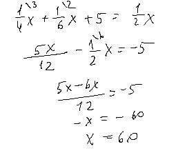 сумма одной четвёртой и одной шестой части неизвестного числа на 5 меньше его половины. найдите это