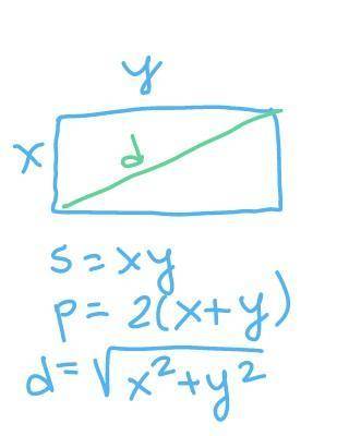 Найди диогональ прямоугольника, если периметр-14 м, а площадь- 12м²