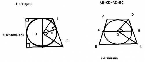 1.В равнобедренную трапецию ABCD(AD||BC) вписана окружность с центром в точке O. Найдите среднюю лин
