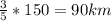 \frac{3}{5} * 150 = 90 km