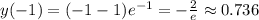y(-1)=(-1-1)e^{-1} = -\frac{2}{e} \approx 0.736