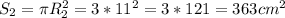 S_{2}=\pi R_{2}^2=3*11^2=3*121=363cm^2