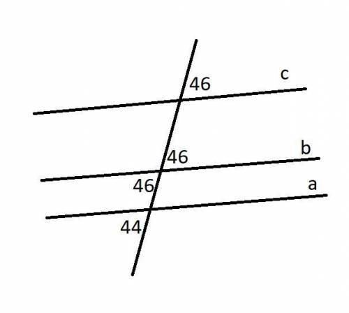 Какие прямые будут параллельны, если∠1=∠3=46 , ∠4=44