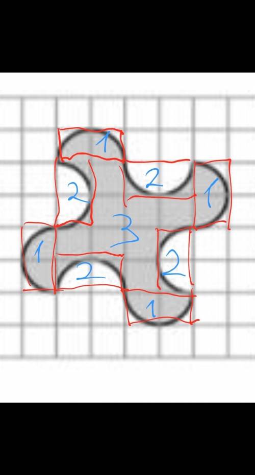Найдите площадь фигуры, изображенной на рисунке. Стороны клеток равны 1см.