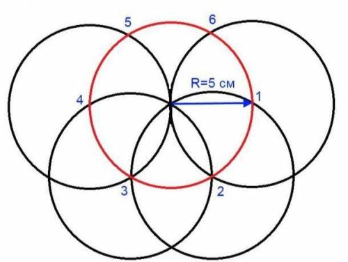 Раздели с циркуля каждую окружность на шесть равный частей.