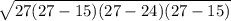 \sqrt{27(27-15)(27-24)(27-15)
