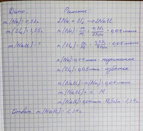 Задача на надлишок / Задача на избыток UKR: Для здійснення реакції взяли 0,92 г натрію і 3,55 г хлор