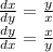 \frac{dx}{dy} = \frac{y}{x} \\ \frac{dy}{dx} = \frac{x}{y}