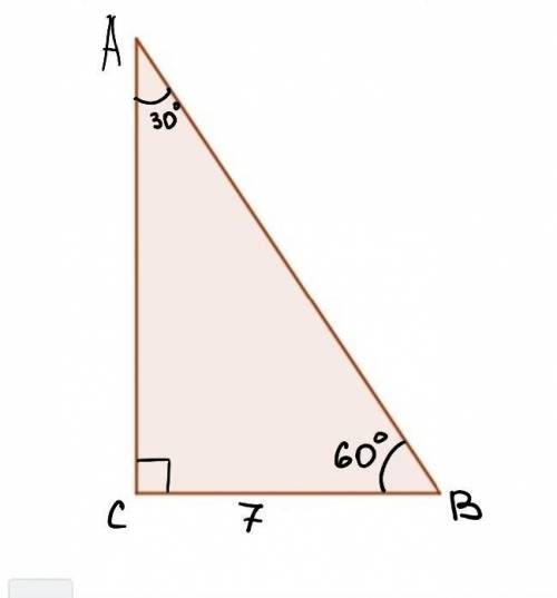 В прямоугольном треугольнике катет длиной 7 см является прилежащим к углу 60 градусов.найдите гипоте