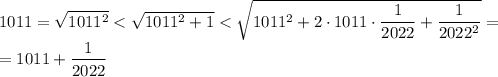 1011=\sqrt{1011^2}